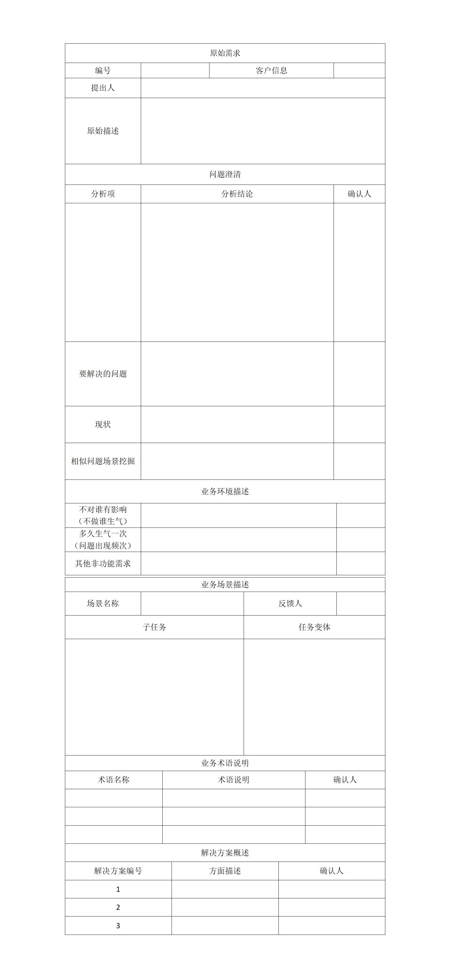 需求分析表格